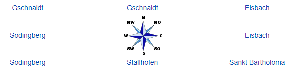 Die Nachbargemeinden von Stiwoll sind Gschnaidt, Eisbach, Södingberg, Stallhofen und Sankt Bartholomä